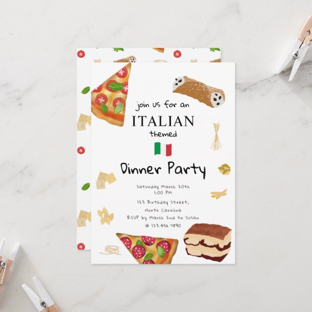 Invitation Thème de soirée pizza & pâtes de nourriture italie (Devant/Arrière en situation)