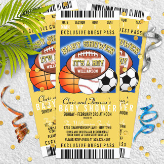 Invitation Thème de sport (bleu/jaune) Baby shower de fête