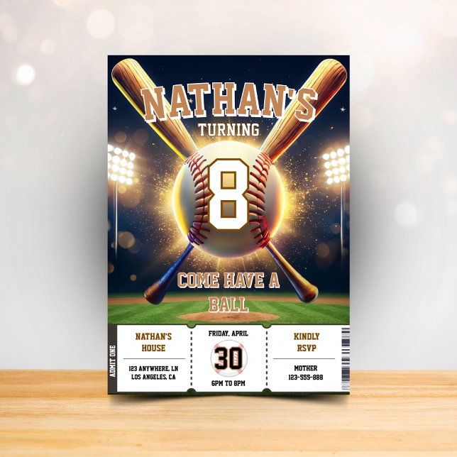 Invitation Thème de sports de fête d'anniversaire de baseball (Créateur téléchargé)