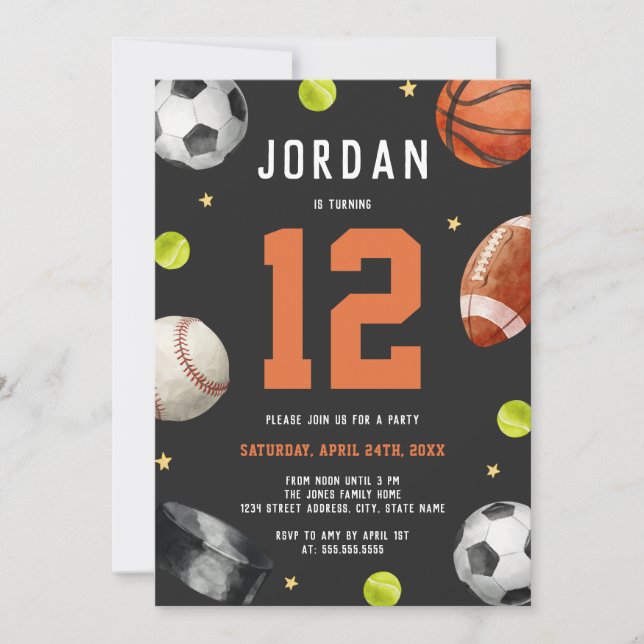 Invitation Thème de sports modernes pour fête d'anniversaire (Devant)