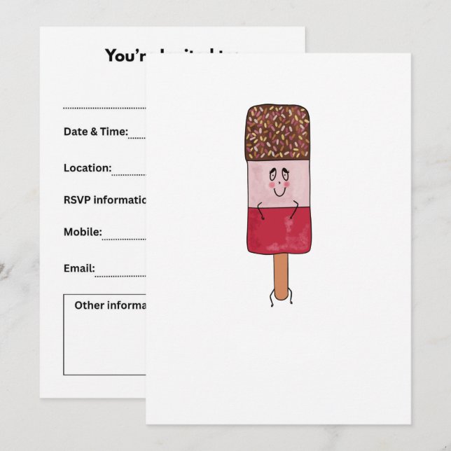 Invitation Thème de sucette glacée fabuleuse, esquimau (Devant / Derrière)