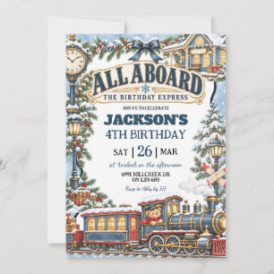 Invitation Thème de train d'hiver Tous à bord Anniversaire Ex