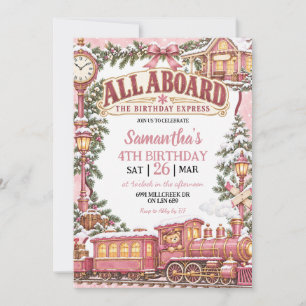 Invitation Thème de train hivernal rose Tout le monde à bord