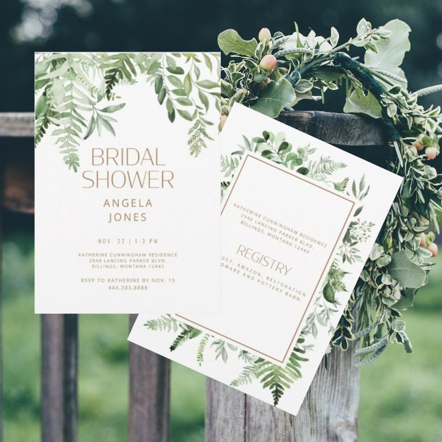 Invitation Thème de verdure botanique texte or shower de mari (Créateur téléchargé)
