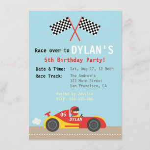 Invitation Thème de voiture de course, fête d'anniversaire po