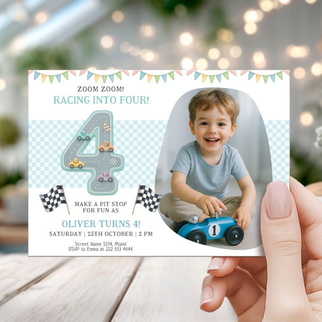 Invitation Thème de voiture de course pour un 4ème anniversai (Créateur téléchargé)