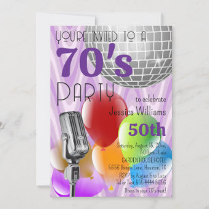 Invitation Thème des années 70 Retro Anniversaire