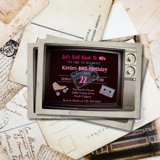 Invitation Thème des années 90 Anniversaire de la télévision (Créateur téléchargé)