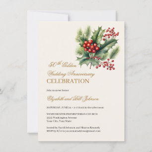 Invitation Thème d'hiver Floral Gold 50e anniversaire Mariage