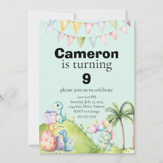 Invitation Thème dinosaure pour enfants Fond bleu pour annive
