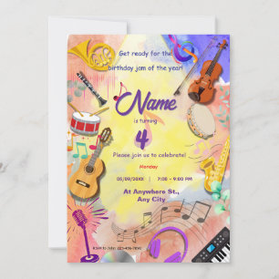 Invitation Thème d'instruments de musique pour l'anniversaire