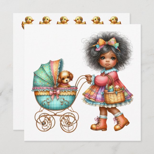 Invitation Thème d'invitation Buggy bébé si précieux (Devant / Derrière)