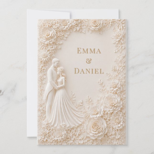 Invitation Thème d'invitation de mariage floral sculpté 🤍 (Devant)