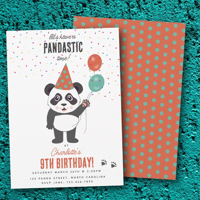 Invitation Thème d'ours panda mignon Kawaii pour l'anniversai (Cute Panda Bear Theme Kawaii Kids Birthday Party Invitation)