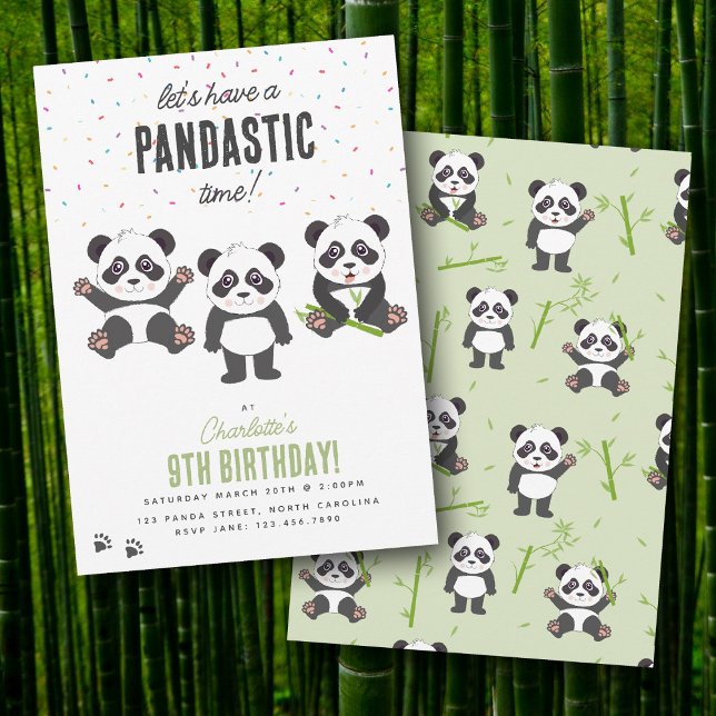 Invitation Thème d'ours panda mignon pour fête d'anniversaire (Cute Panda Bear Theme Kawaii Kids Birthday Party Invitation)