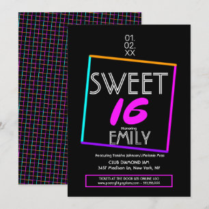Invitation Thème du club de flyer Sweet 16 Géométrique Néon 