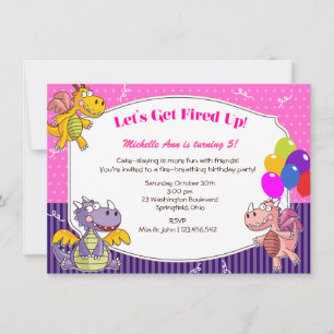 Invitation Thème du dragon pour l'anniversaire des filles