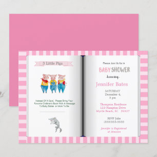 Invitation Thème du livre Trois petits cochons Baby shower ro