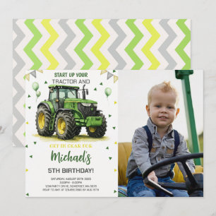 Invitation Thème du Tracteur vert Anniversaire de la fête Pho