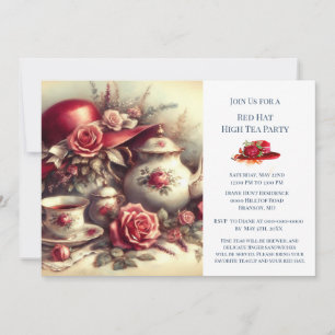 Invitation Thème élégant de chapeau de rose rouge pour une fê