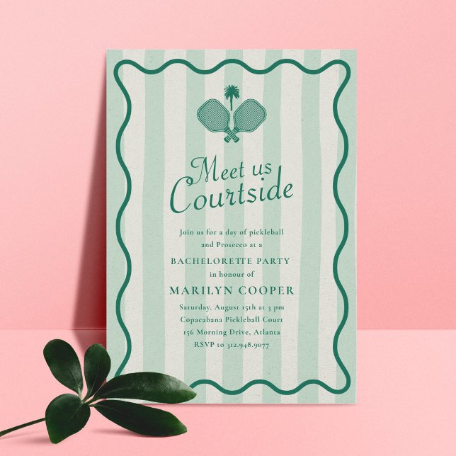 Invitation Thème Élégant de Fête de Bachelorette de Picklebal (pickleball paddles and wavy, curvy frame bachelorette party invitation)
