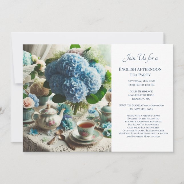Invitation Thème élégant de fête de thé bleu poussiéreux  (Devant)