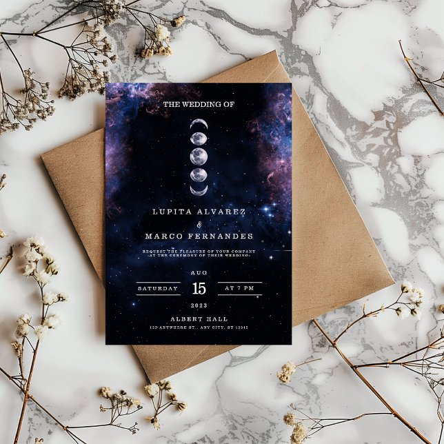 Invitation Thème élégant espace Astronomie Lune Mariage (space themed wedding invitation)