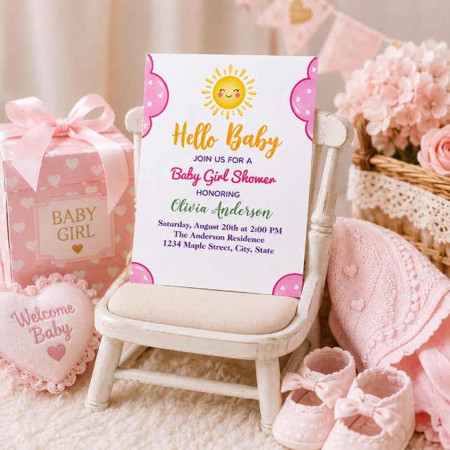 Invitation Thème Élégant Nuage Rose pour Fête de Bébé Fille (Créateur téléchargé)