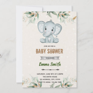 Invitation thème éléphant feuille de verdure