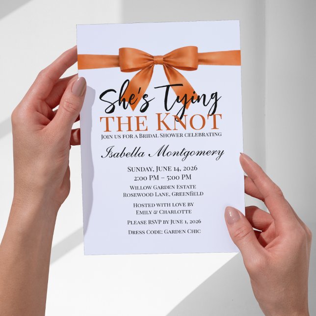 Invitation Thème « Elle noue le nœud » Ruban orange (She’s Tying the Knot Theme Orange Bow Invitation
)