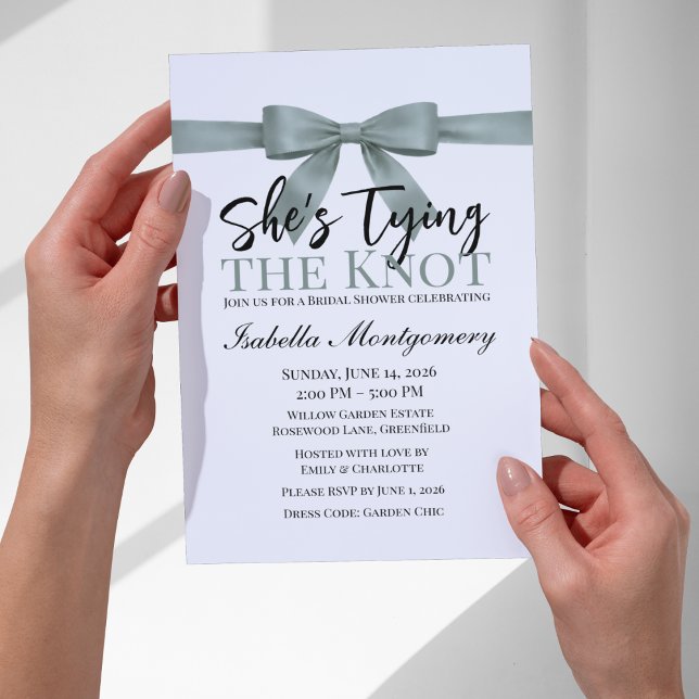 Invitation Thème Elle Noue le Nœud Ruban Vert Eucalyptus (She’s Tying the Knot Theme Eucalyptus Green Bow Invitation
)