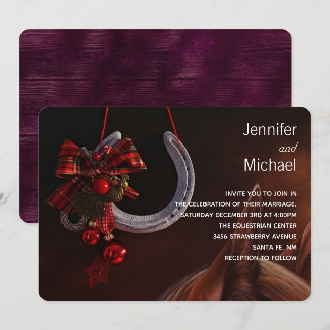 Invitation Thème équestre mariage fer à cheval suspendu (Devant / Derrière)