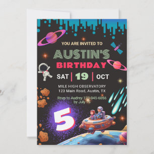 Invitation Thème Espace Amusant pour Anniversaire de Tout Âge