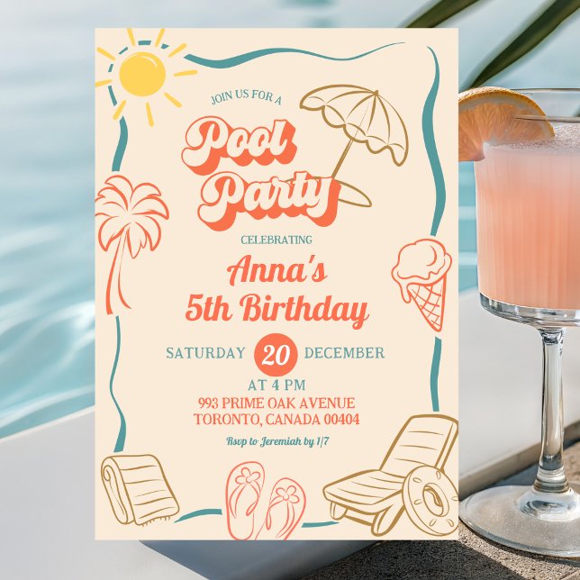 Invitation Thème Estival Fantaisiste Fête de Piscine Annivers (Créateur téléchargé)