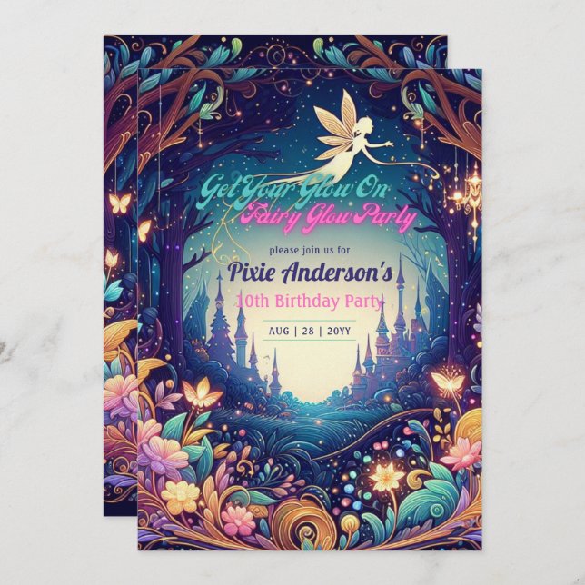 Invitation Thème Fairy Fairy Party Fairytale Enchanted Forest (Devant / Derrière)