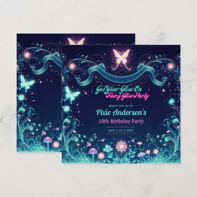 Invitation Thème Fairy Fairy Party Fairytale Enchanted Forest (Devant / Derrière)