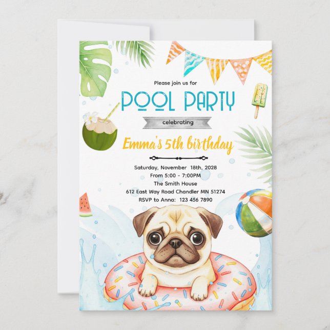 Invitation thème fête au bord de la piscine avec u (Devant)