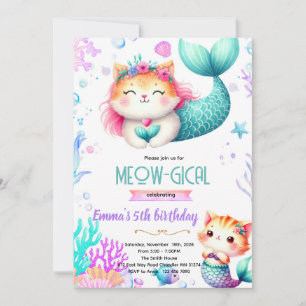 Invitation thème fête chat sirène