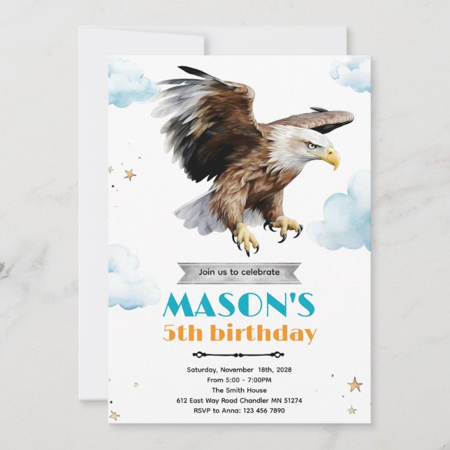 Invitation thème fête d'anniversaire aigle (Devant)