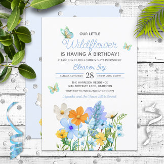 Invitation Thème Fleur sauvage bleu Anniversaire de la fille
