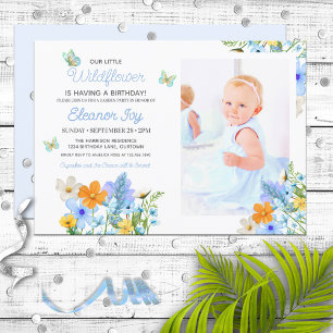 Invitation Thème Fleur sauvage Bleu Fête d'Anniversaire
