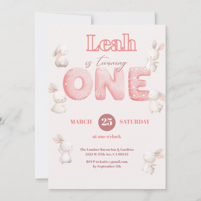 Invitation Thème fleur sauvage Fille 1er anniversaire (Devant)