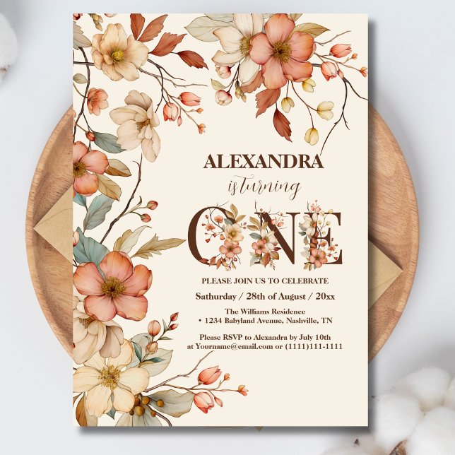 Invitation Thème fleur sauvage Fille 1er anniversaire (Créateur téléchargé)