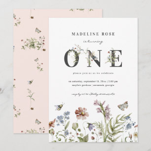 Invitation Thème fleur sauvage Fille 1er anniversaire