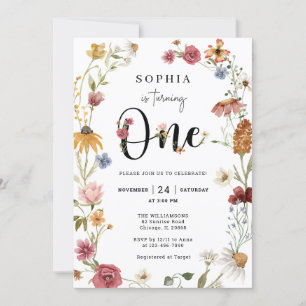 Invitation Thème fleur sauvage Fille 1er anniversaire Invitat