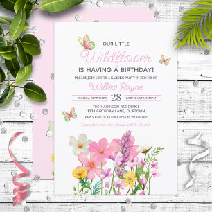 Invitation Thème Fleur sauvage rose Anniversaire de la fille
