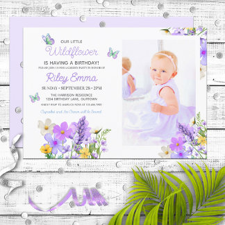 Invitation Thème Fleur sauvage violet Fête d'anniversaire de