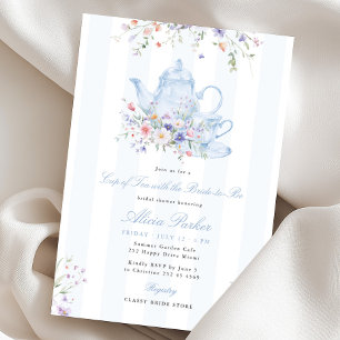 Invitation Thème floral bleu vintage pour une fête de thé et