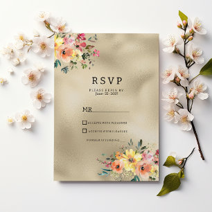 Invitation Thème floral orange rose or luxueux RSVP 