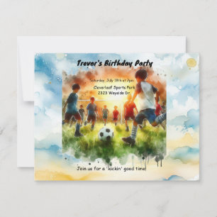 Invitation Thème Football Aquarelle Anniversaire Fête Invitat
